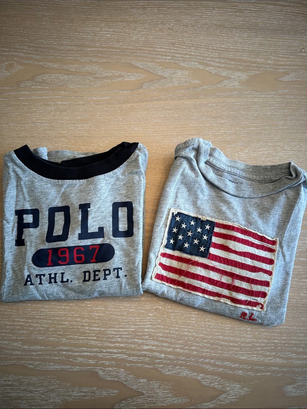 Polo Ralph Lauren Gray Kids Tshirts (2) with American Flag and Polo Graphic 3T